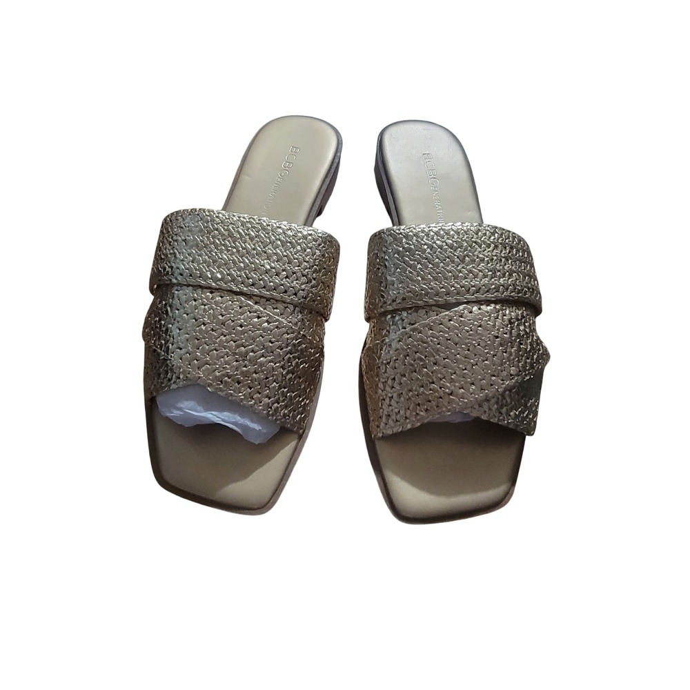 BCBGeneration Laleen Gold Woven Metallic Square Toe Slide Sandals Womens 8‎ NEW